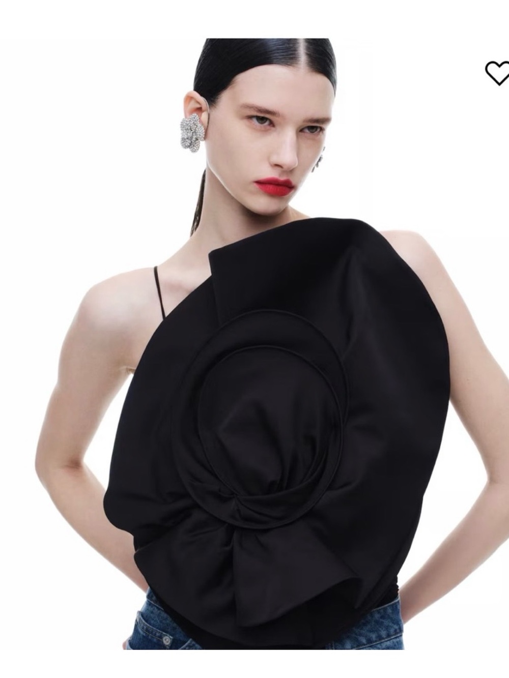 Magda Butrym H&M Gathered Black Top with Rose Appliqué